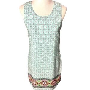 Women’s Skies are Blue teal patterned sleeveless shift dress size SP